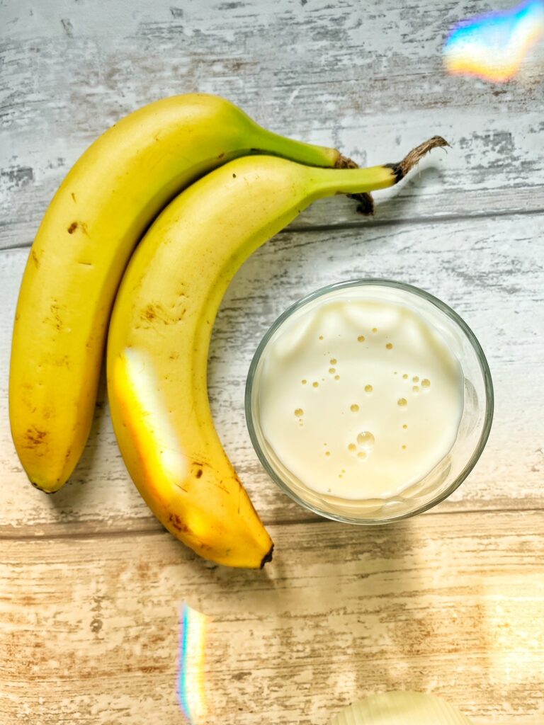 A glass of banana smoothie.